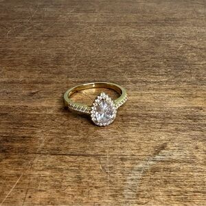 Gold Plated Sterling Silver 925 Teardrop Ring with Center Stone Size 10.25